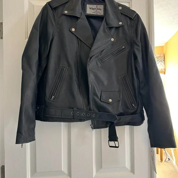 Whet Blue REBEL WOMENS FASHION LEATHER JACKET NAVY BLUE Size XL